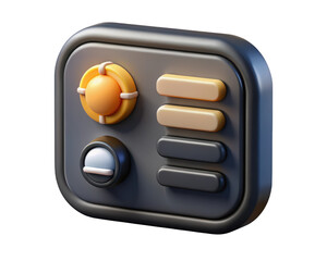 Poster - Stylized control panel icon interface graphic 3d rendered buttons knobs and switches on background rounded edges for design projects