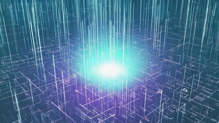 Poster - Complex network of interconnected lines and glowing nodes representing data flow and processing in a futuristic server environment, symbolizing the power of modern technology