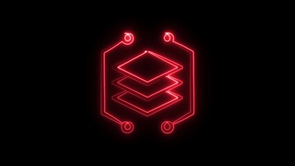 Poster - Futuristic Red Neon Layered Icon Animation on Black Background Abstract Digital Technology