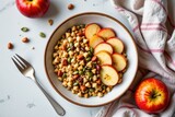 a warm quinoa bowl with sliced apples and sunflower seeds perfect blood type b breakfast cozy layout