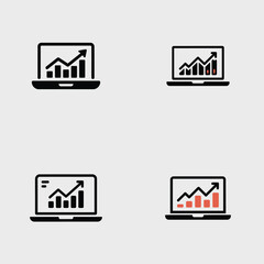 Poster - Four Laptop Screen Icons Displaying Ascending Bar Graphs with Upward Trending Arrows Black and Red Color Variations