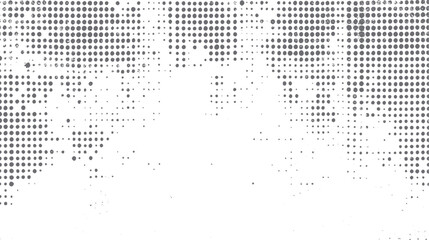 Poster - Distressed halftone dot world map texture. Grunge style dotted global layout. Abstract faded geographic overlay design.