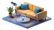 © Md Arif Babu - 3D Model of a Modern Sofa in a Bright Living Space with Plant and Lamp on White Background