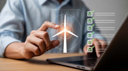 Embracing clean energy with every click powering our future with wind showcasing digital efficiency and modern