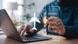 © Graphics_Bazaar - Booking a dream vacation online ticking off pre flight checklists with excitement using virtual interface over laptop