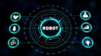 Poster - Futuristic HUD Interface Technology Digital Abstract Background Neon Teal Circles Lines Glowing. Futuristic Neon HUD Interface With Glowing Teal Circles And Lines In A Seamless Tech Loop.