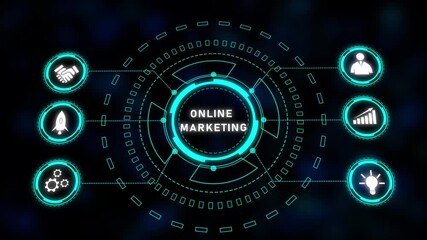 Poster - Futuristic Teal HUD Interface Technology Circle Rotating Animation Abstract Background Seamless. Rotating teal hud interface animation with glowing neon circles and dynamic digital network connection.