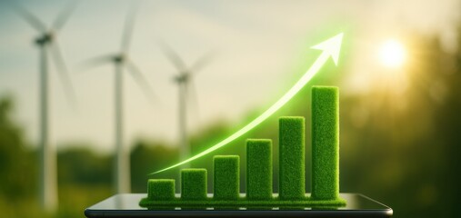 Poster - Eco-Friendly Growth: A striking visual representing the sustainable energy market, this image showcases a growth graph comprised of green elements.