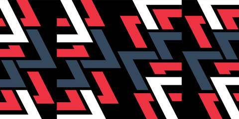 Aufkleber - Modern Abstract Geometric Background – Red, White, Blue Shapes on Black