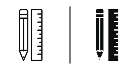 Poster - Pencil and Ruler Icon: A simple yet striking image presenting a pencil and ruler, split into two design variations to convey precision and measurement in graphic design.