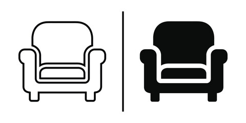Poster - Chair Icon: A stylized icon showcases a chair, presented in two distinct styles: outline and solid, ideal for versatile design applications.
