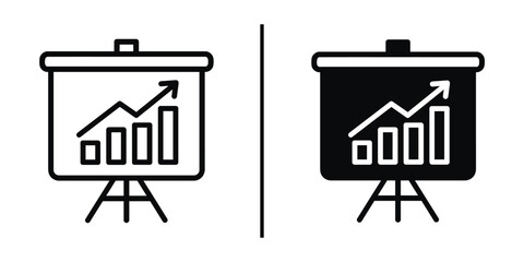 Fototapete - Business Growth Presentation: Minimalist presentation icon illustrating a rising bar graph and an ascending line graph against two contrast backgrounds representing concept of success.