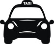 © Zaiba - Taxi silhouette icon, frontal black cab vector with roof signage, classic transport symbol