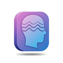 Fototapete - Stylized head silhouette with wavy lines inside, presented as a 3D icon with a gradient background.