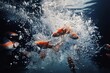 © AI designs  - Fish in the middle of a feeding frenzy water violently splashing as fish compete for food in shallow waters