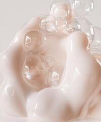 Poster - Abstract cosmetic textures concept background. 3d rendering glossy cream metaballs and shampoo bubbles.