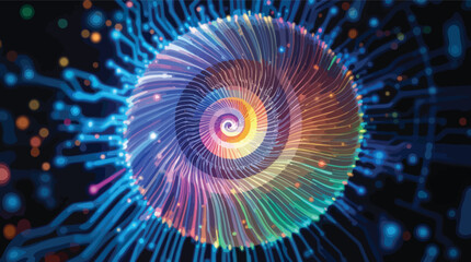 Poster - Abstract colorful spiral illustration depicting futuristic technology and data flow.