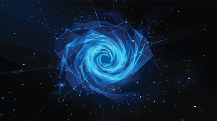 Poster - Abstract blue swirling vortex formation with connected lines and starry background design.