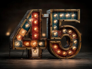 Poster - Illuminated, retro neon marquee letter 41, golden trim, dark background, vintage ambiance, multiple light bulbs, vertical columns, depth through perspective, dramatic shadows - AI-Generated