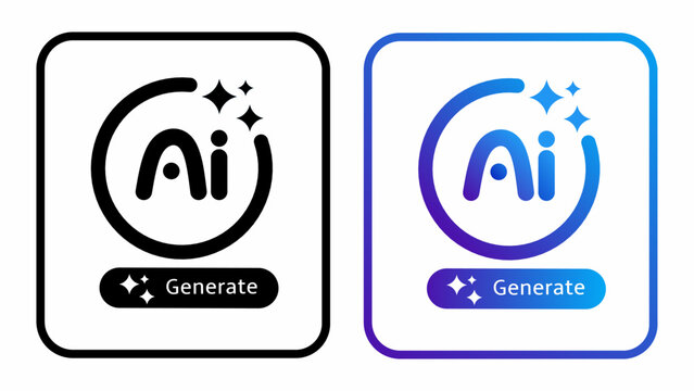 AI icon set : monochrome and gradient blue-purple versions. Artificial Intelligence logo. AI icon isolated on white background. Vector illustration. Ideal for apps, AI tools, buttons, or UI design.