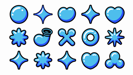 Poster - Collection of diverse geometric shapes in blue with black outline illustration