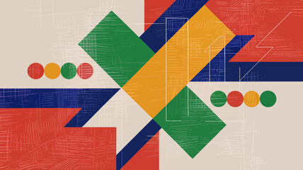 Poster - Geometric abstraction with vibrant colors and textured brushstroke patterns