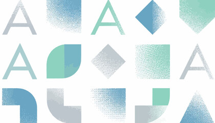 Poster - Geometric shapes and letters in soothing blue and green hues create abstract design