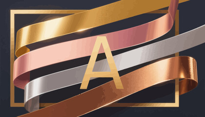 Poster - Metallic ribbons with golden letter A abstract graphic design element