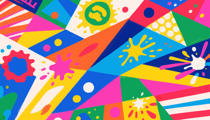 Poster - Vibrant abstract geometric pattern with splashes and colorful shapes design