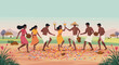 © David - Celebration dance in rural landscape: diverse group of young adults in traditional clothing. Vector illustration