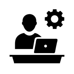 Poster - Person working on laptop with gear icon for development and settings configuration illustration vector