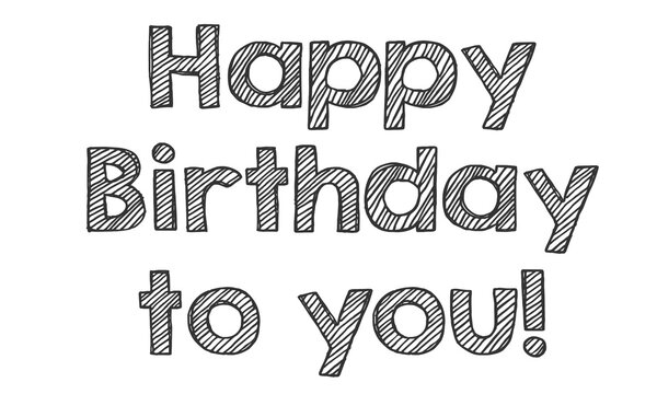 black outlined happy birthday to you message in textured font style