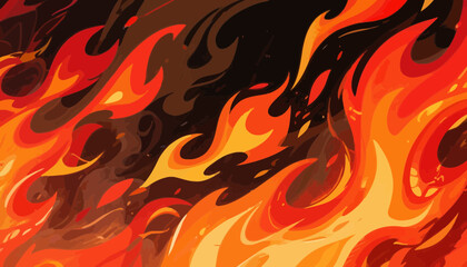 Poster - Abstract illustration of vibrant flames in shades of red, orange, and yellow against a dark background