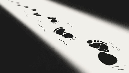 Poster - Black footprints on a light surface with a dark shadow, minimalist illustration