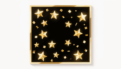 Poster - Golden stars on a black square with confetti and gold border illustration design