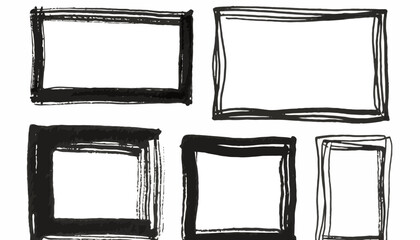 Poster - Hand-drawn black ink rectangular and square frames on a white background