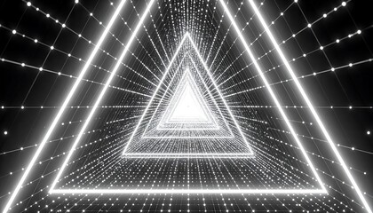Poster - Abstract monochromatic background with glowing triangle tunnel and dotted grid