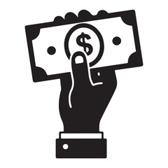 Poster - Money in Hand Symbolizes Financial Transactions Giving and Receiving Cash and Wealth Management with a Sign of Investment Dollars