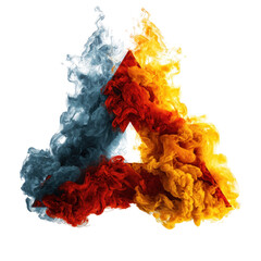 Poster - Colorful smoke swirling around geometric shapes in an abstract art creation showcasing red, orange, and blue hues