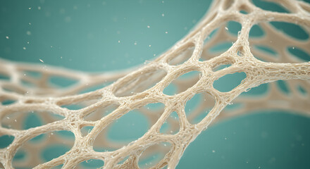 Poster - Detailed 3D Render of Trabecular Bone Structure with Porous Matrix on Teal Background