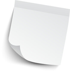 Poster - Blank white sticky note with a curled corner is casting a shadow on a white background, providing copy space for important reminders or creative messages