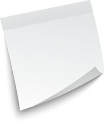 Poster - White sticky note with adhesive strip and curled corner casting a slight shadow on white background, ideal for showcasing messages, reminders, or ideas