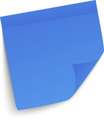 Poster - Blue sticky note with a curled corner is casting a shadow on a white background, providing copy space for messages, reminders, or creative designs