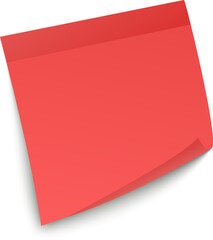 Poster - Blank red sticky note with folded corner casting a shadow on a white background, creating a simple yet effective visual for reminders, notes, or messages