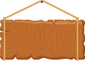 Aufkleber - Wooden sign hanging with rope, isolated on white background, ideal for inserting custom text or design, suitable for various purposes such as advertising, decoration, or information display