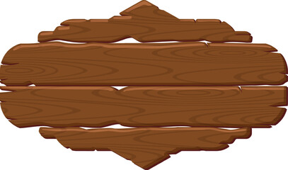 Aufkleber - Wooden sign made of four brown planks forming an oval shape with irregular borders and a diamond shaped piece of wood on top. Isolated on a white background. Perfect for adding custom text or designs