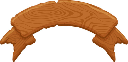 Aufkleber - Wooden ribbon banner featuring a rich wood grain texture, gracefully arching over a clean white background, offering a rustic and natural design element perfect for various projects