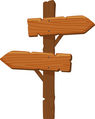 Poster - Empty wooden signpost featuring two arrows pointing in different directions, representing various paths and choices, set against a clean white background