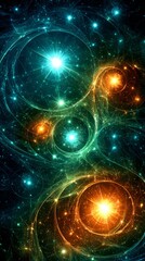 Wall Mural - Abstract Colorful Space With Glowing Stars And Circular Patterns