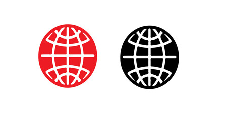 Poster - Two globe icons one in red and one in black on a white background side by side graphic